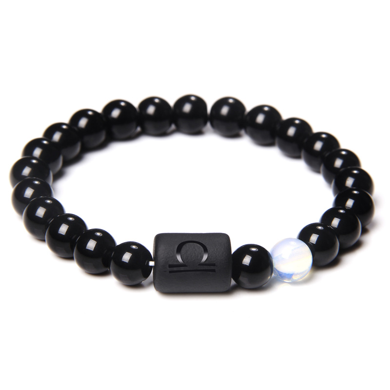 12 Constellation Zodiac Signs Beads Couples Bracelet Natural Black Onyx Stone Elastic Charm Bracelet for Women Men Birthday: Rust Red