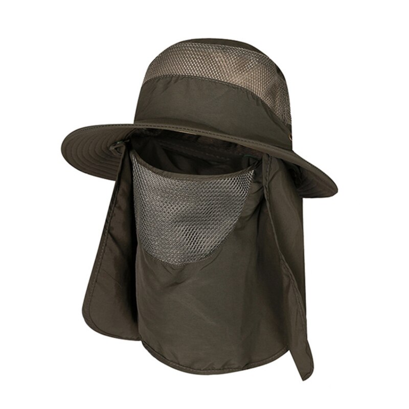 Summer Quick dryng Sun protection fisherman cap withFace Neck protection outdoor fishing bike removable Three-use men Visor hat: Army Green