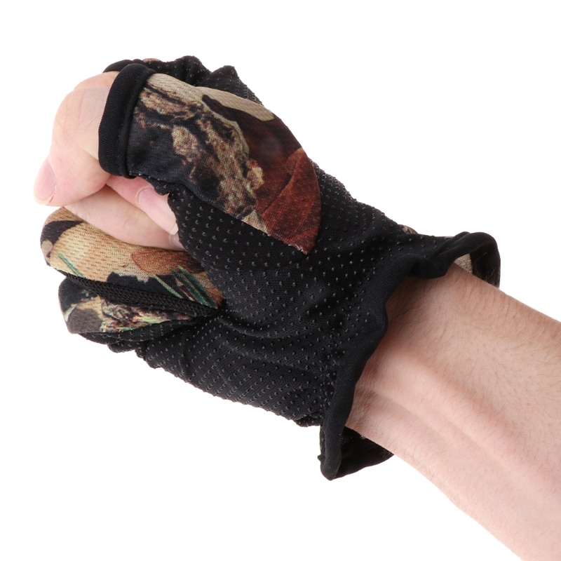 Guantes de pesca con 3 dedos abiertos deportes al aire libre antideslizante transpirable camuflaje
