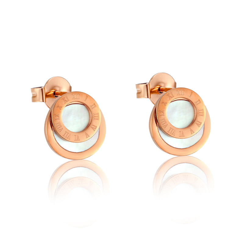 Brincos de algarismos romanos esmaltados pretos de alta qualidade para mulheres/homens meninas joias piercing titânio aço cor dourada brinco: Banhado a ródio