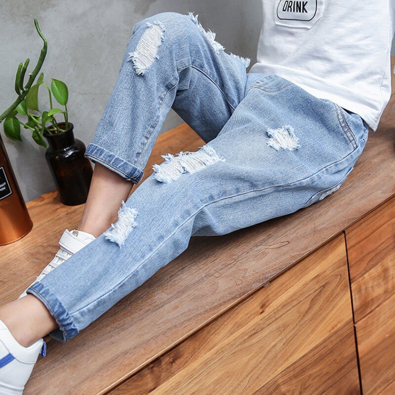 Jeans til piger forår efterår børn ripped jeans børnetøj 2-12y baby drenge piger denimbukser