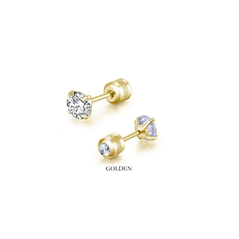 2pcs 20G Hypoallergenic Titanium Steel Stud Earrings for Men Women, Zircon Screw Back Earring Cartilage Tragus Ear Piercing: Yellow / Gold-color
