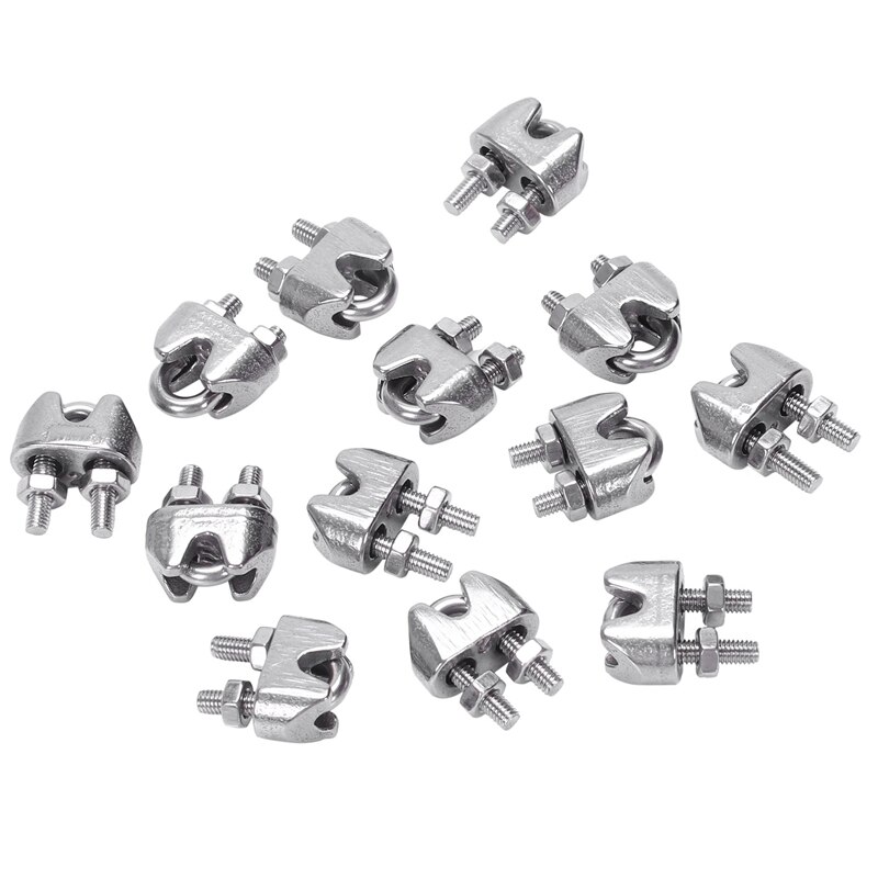 12Pcs 2mm 1/16 Inch Stainless Steel Wire Rope Cable Clamp Fastener & 1Pcs STAINLESS Steel Wire Rope Cable Rigging Extra, Length: