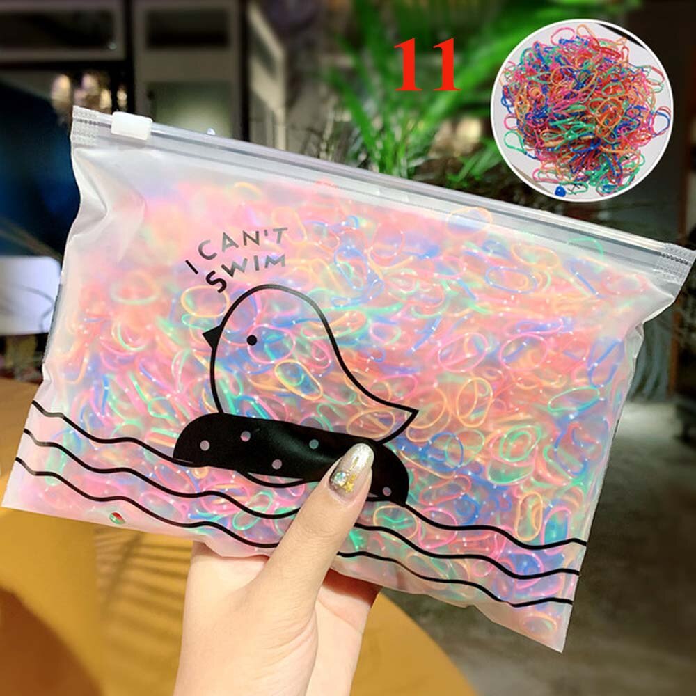 1000 stk/pakning engangs gummistrikk tyggegummi for jenter fargerik liten hestehaleholder elastiske hårbånd hårtilbehør: 11