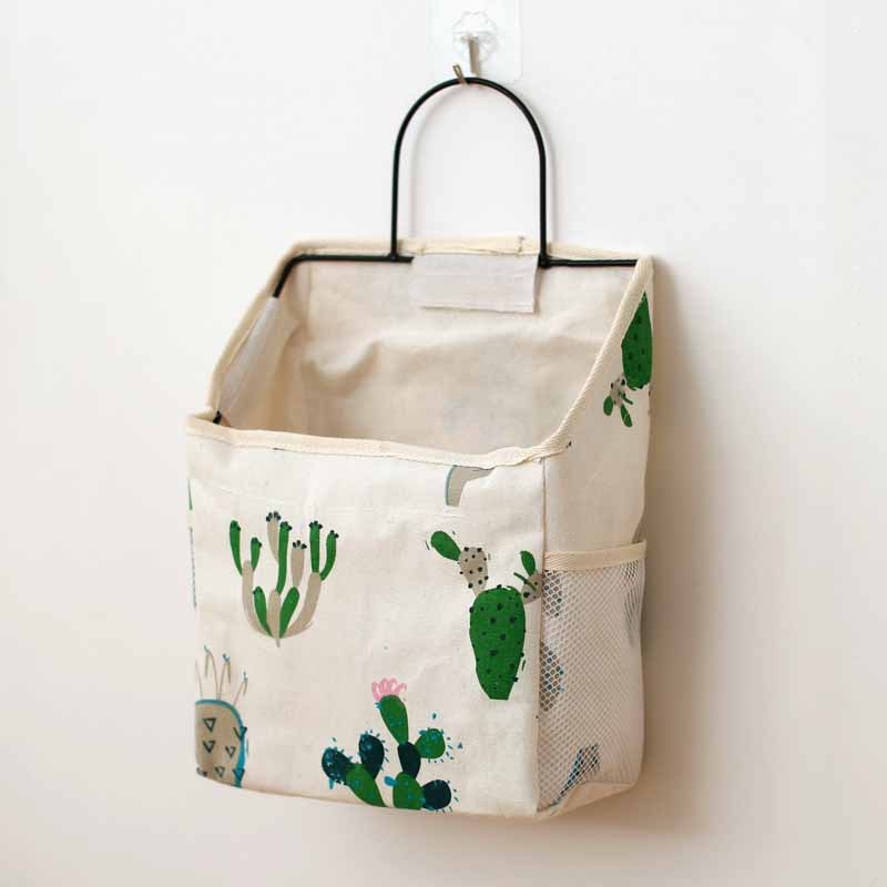 ONEUP Wall Hanging Storage Bags Cotton Linen Door Waterproof Bedroom Wall Hanging Home Office Books Sundries Organizer Bag: Cactus