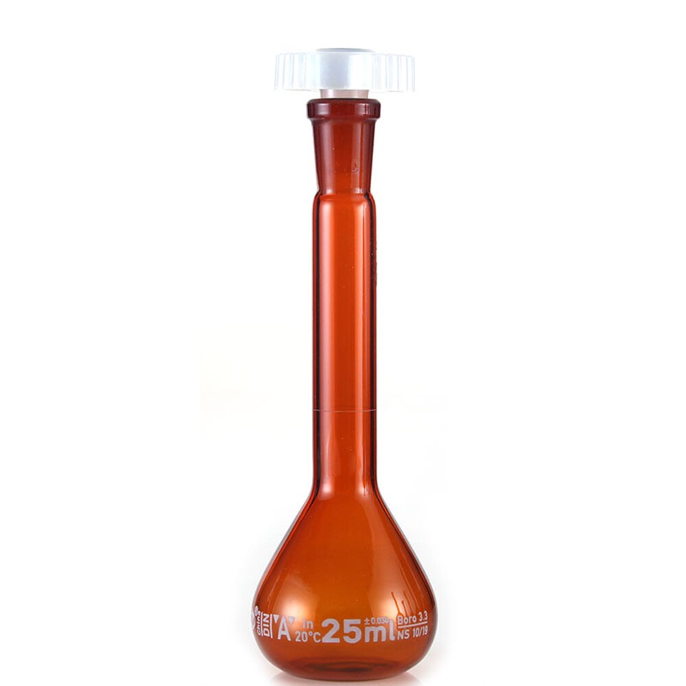 25 ml Brown Lab Borosilicaatglas Maatkolven met plastic Stopper Kantoor Lab Chemie Clear Glaswerk Supply