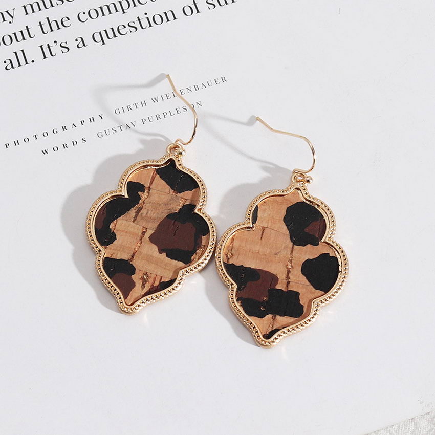 KANDRA-pendientes de corcho para mujer, con estampado de leopardo, de madera Natural, marroquí, sensación fresca, Boutique con estilo de verano: Brown