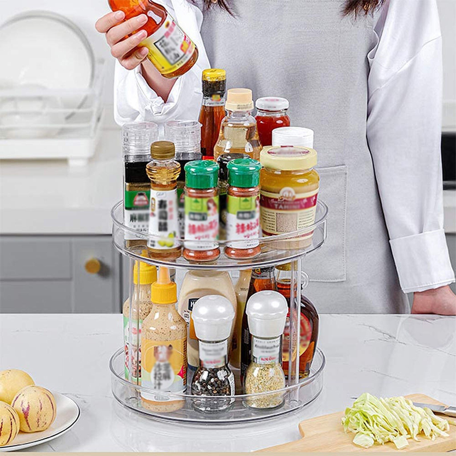 Kitchen Condiment Cosmetics Transparent But Rotating Storage Box Multifunctional Transparent Cosmetic Organizer
