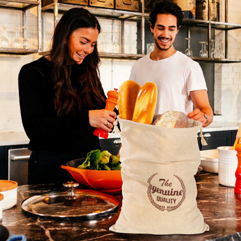 Pochettes à pain en lin réutilisables, sacs à pain non blanchis, sacs à pain à cordon, 2 pièces