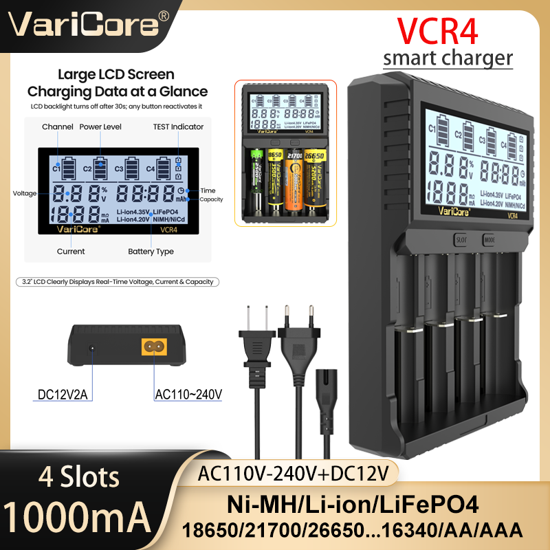 VCR4/VCP4 erkennt intelligent sterben Batterietypen und unterstützt gemischte beladen verschiedener Arten von wiederaufladbaren Batterien