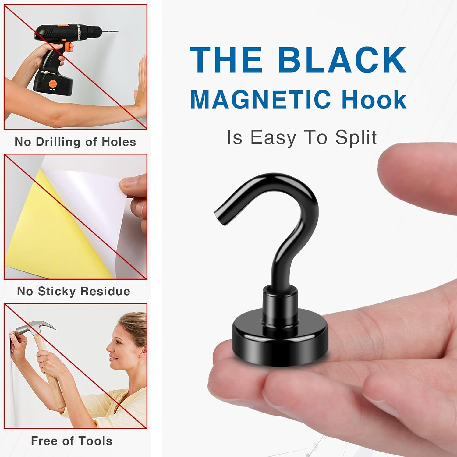 10 stks zwarte magneet haken 18 pond sterke Neodymium magneet haken zware epoxy coating magnetische cruise haken voor koelkasten