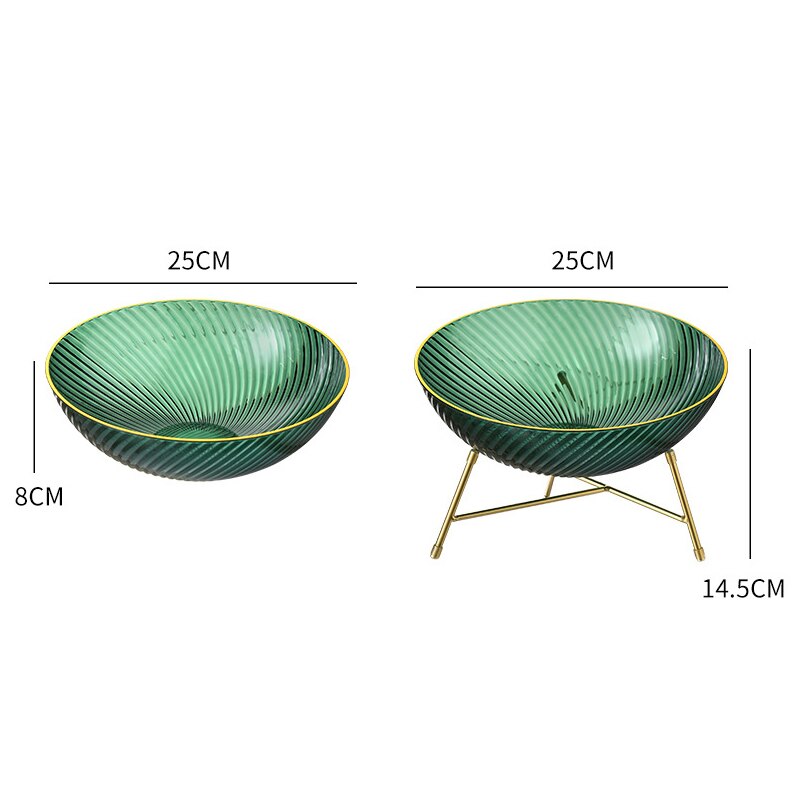 Cuencos de plástico para servir frutas, Bol redondo transparente para ensalada, plato de aperitivos con borde dorado, con estante de Metal, contenedor de comida para