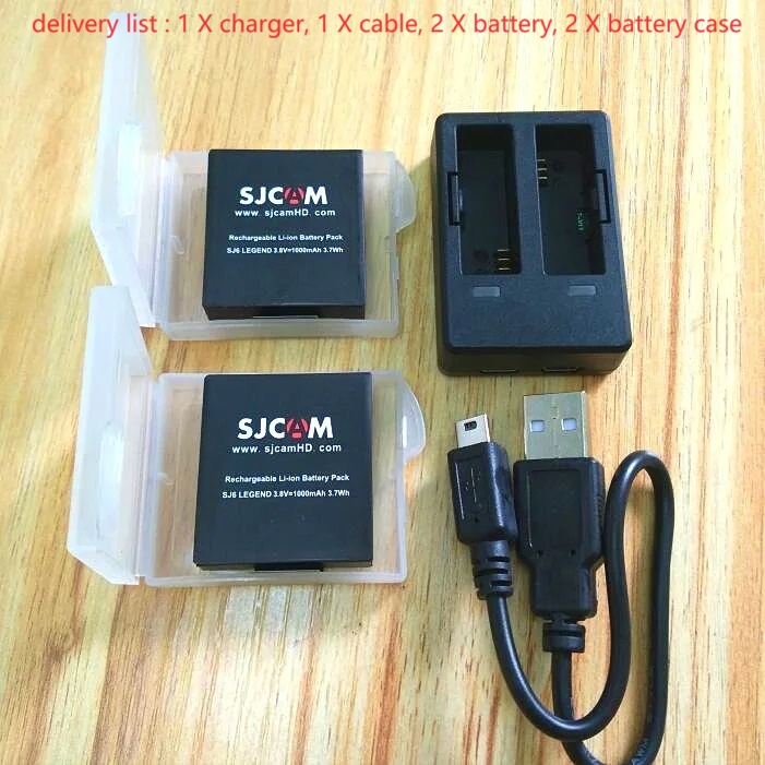 SJCAM-baterías originales para Cámara de Acción SJ6, baterías recargables, cargador Dual, funda de batería para SJCAM SJ6 Legend: charger and 2battery
