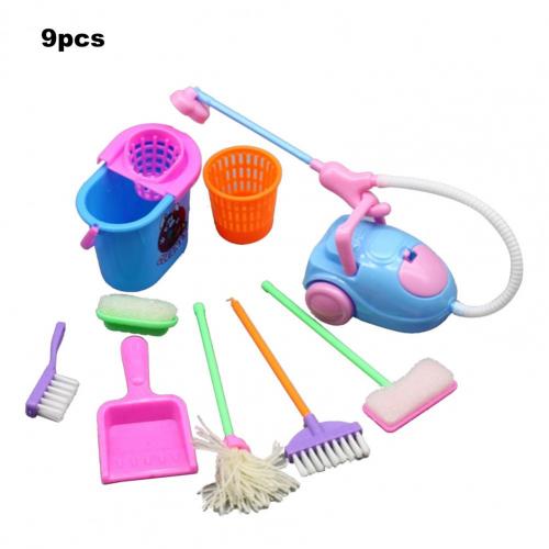9 Stks/set Poppenhuis Speelgoed Educatief Mini Pretend Play Mop Bezem Speelgoed Cute Kids Schoonmaken Meubilair Gereedschap Kit Huis Schoon Kids speelgoed: Default Title