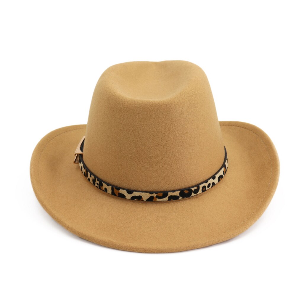 Aegistus Westerse cowboyhoed unisex vilt imitatiebont cowgirl hoed brede rand rodeo hoed met riem, bruin, één maat, Bruin, Eén maat