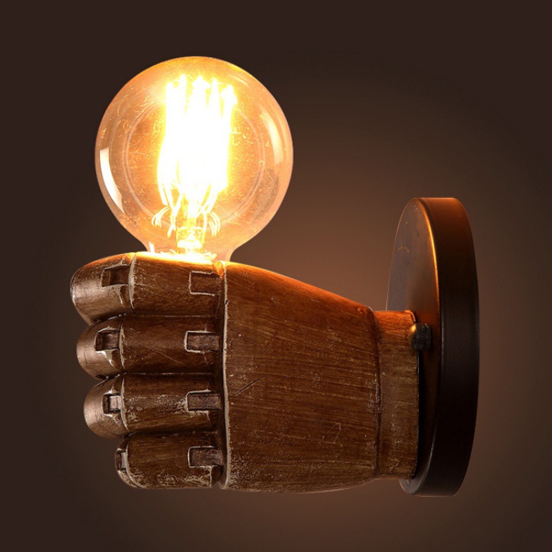 Vintage Loft Wall Light Resin Right/Left Hand Finger-fist Wall Lamp Retro Industrial Wall Sconce for Home Bar Cafe