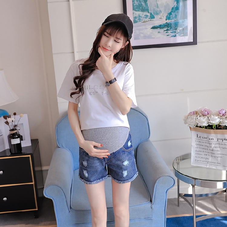 Sommer Denim mutterschaft kurze Hose elastische taille bauch kurze Jeans kleidung für schwangere frauen zerrissene See