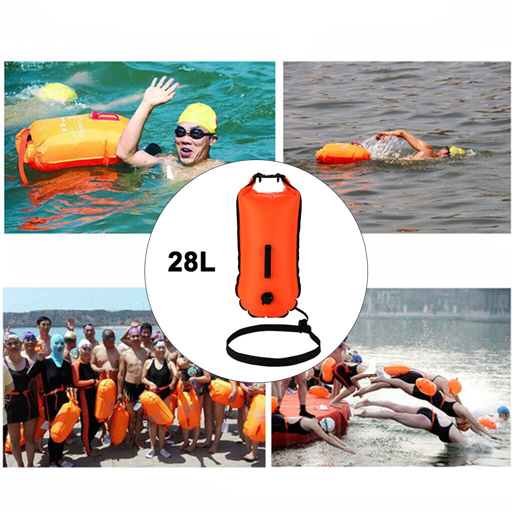 28L Open Water Zee Veiligheid Zwemmen Boei Beursgang Hulp Zwemmen Dry Bag Tow Float Zak Opblaasbare Drybag Zwemmen Boei Rugzak: 28L Black 36x72cm