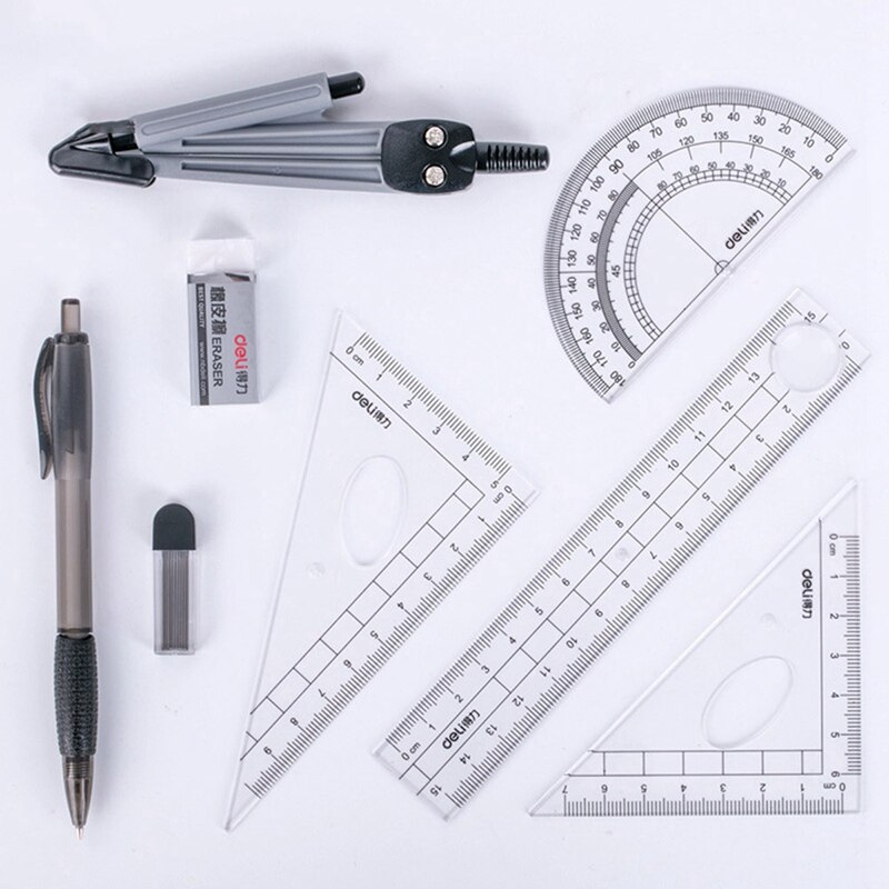 8pcs Drawing Compass Protractor Drawing Triangle Eraser Compasses Set Examination Math Eraser Ruler For Student School Supplies