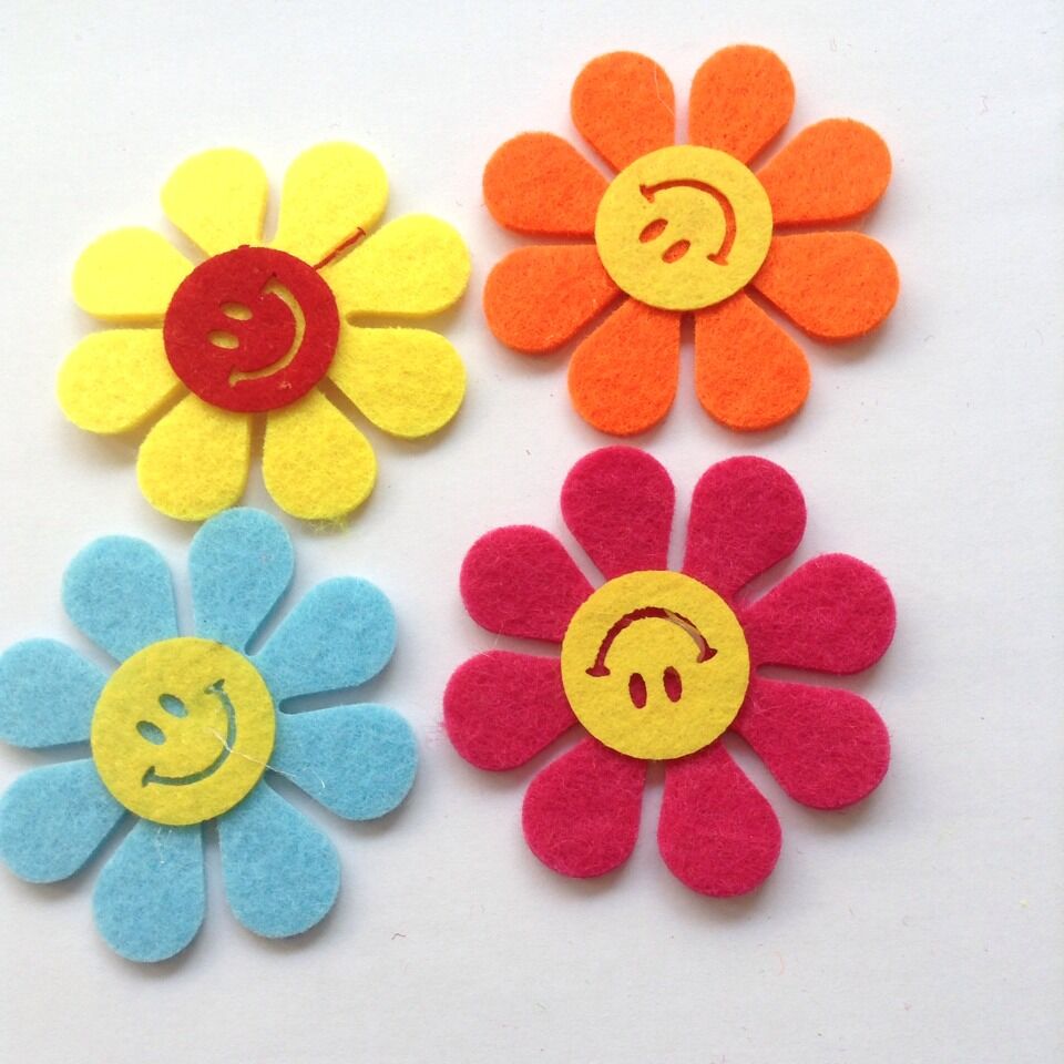 DIY vilt kleurrijke bloemen met glimlach 50 Stks/partij 60*60mm