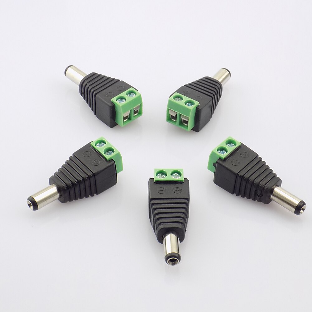 10 Pcs 12V DC Power 5.5mmx2.1mm Male Plug Jack Adapter Video Balun Converter Connector for Led Strip Light CCTV Camera