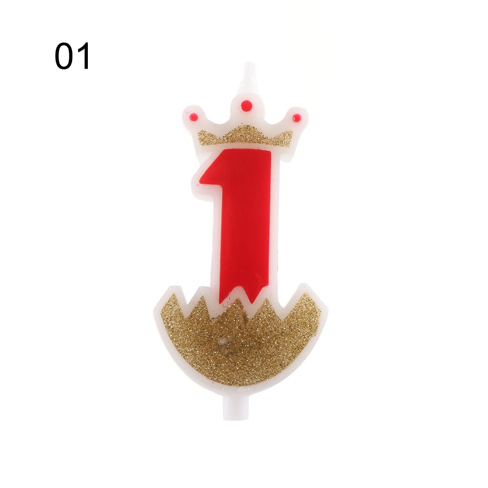 1PC 0-9 Numbers Cake Topper Birthday Wedding Digital Crown Candles Gold Red Number Party Supplies DIY Decoration for Baking: 1