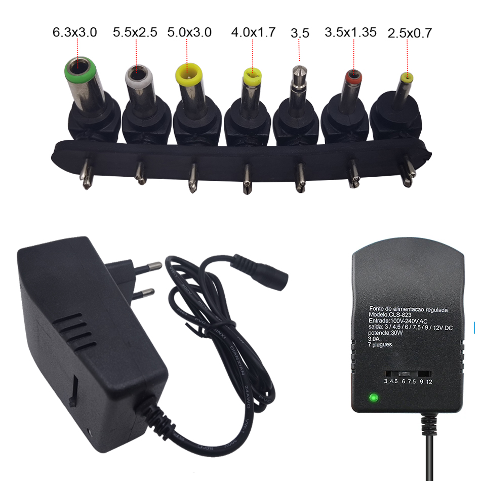 Adjustable Adapter Power Supply Charger Multi Voltage AC 220V TO DC 3V 4.5V 6V 7.5V 9V 12V EU US Converter Adapter Plug 7 30W
