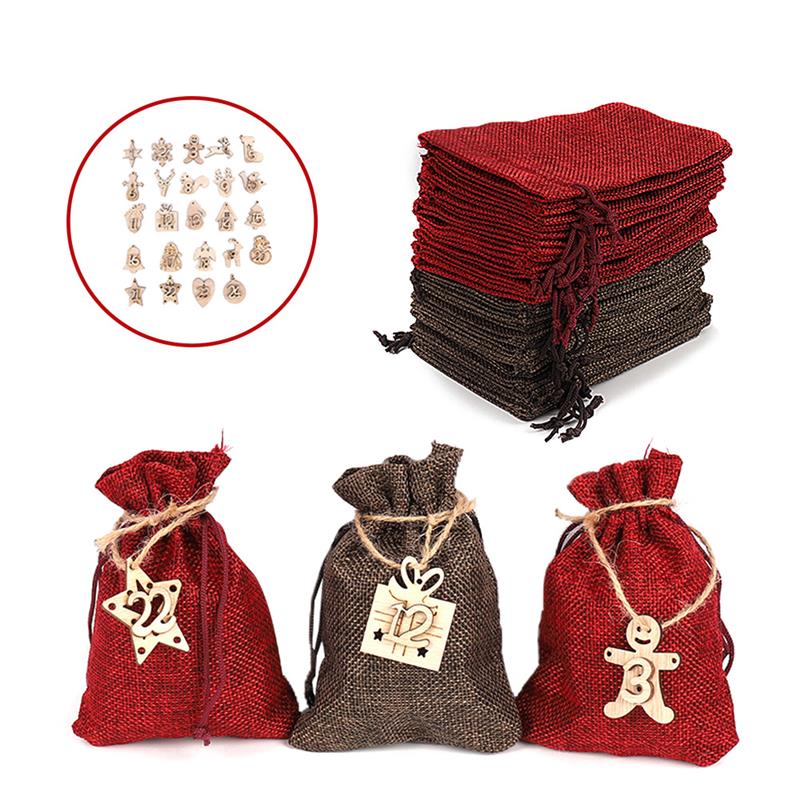 Christmas Calendar Bag Environmentally-Friendly 24 Advent Calendar Burlap Bag, Durable Hanging Drawstring Bag