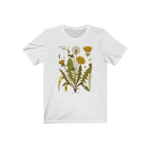 Maskros botanisk grafisk t-shirt vandringströja botaniskt tryck kortärmad bomullsöverdimensionerad t-shirt damkläder harajuku: S / Vit