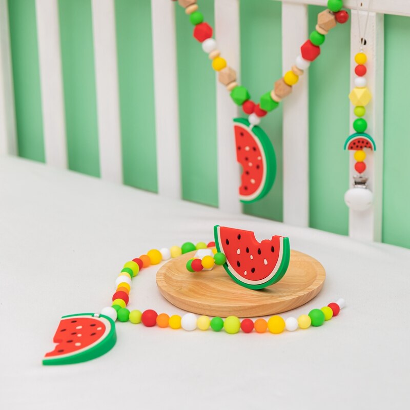 Bite Beten Watermeloen Bijtring Kinderen Armband Speelgoed Rammelaars Tepel Clips Kinderwagen Ketting Kettingen Baby