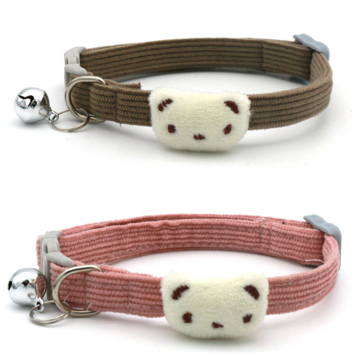 Joli collier réglable pour animaux de compagnie, 2 pièces, ours de dessin animé, en peluche douce, avec cloche, accessoires pour petits chiens, collier pour chat, fournitures pour animaux de compagnie: Rose