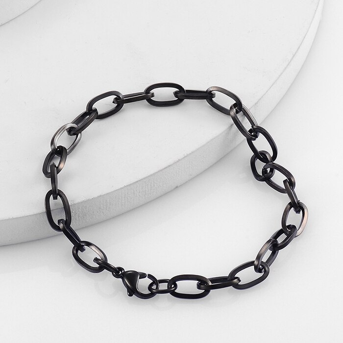 Charm Stainless Steel for Women Girls Gold Color Herringbone Link Bracelet Bohemian Jewelry: 5mm Black / 18CM