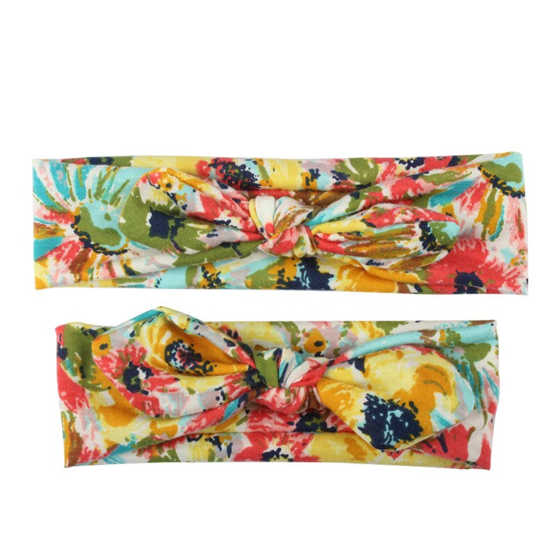 2 stuks Bloemen Hoofddeksels Baby Meisjes Head Band Familie Mom Kid Hoofdbanden Konijnenoren Tulband Haarband Vrouw Kid Moeder haarband E089