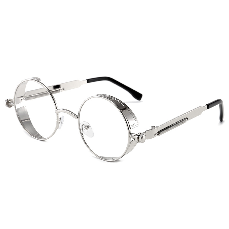 Metal Steam Punk Sunglasses Men Women Round Mirror Glasses Brand Vintage Sun Glasses Retro Eyeglasses UV400: Cyan