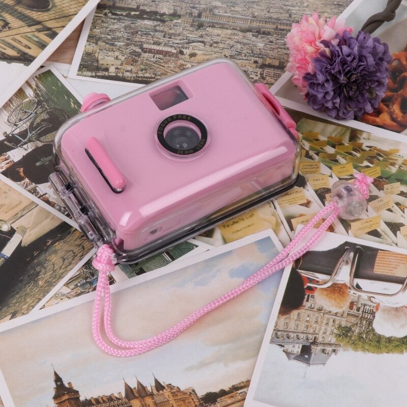 2x Bambini Macchina Fotografica Della Pellicola film D'epoca Macchina Fotografica Impermeabile e Antiurto con Custodia (Rosa e viola)