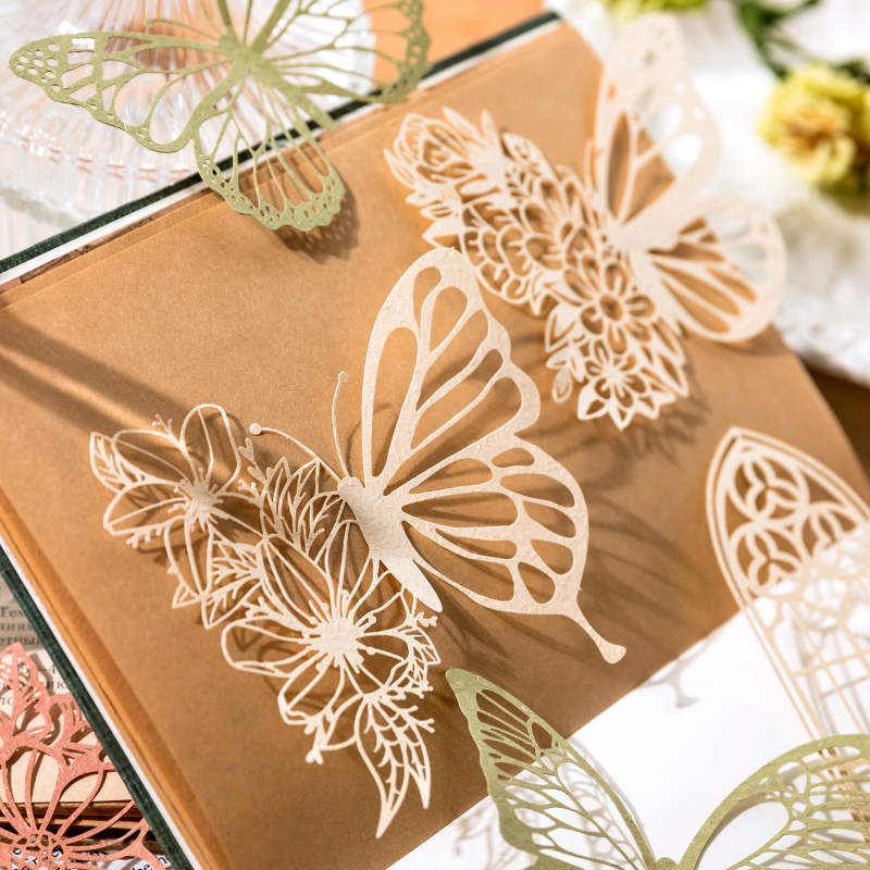 10 Pcs Ins Kant Materiaal Papier Uitgeholde Vlinder Bloemen Decoratieve Scrapbooking Dagboek Album Hand Gemaakt Collage Achtergrond Papier