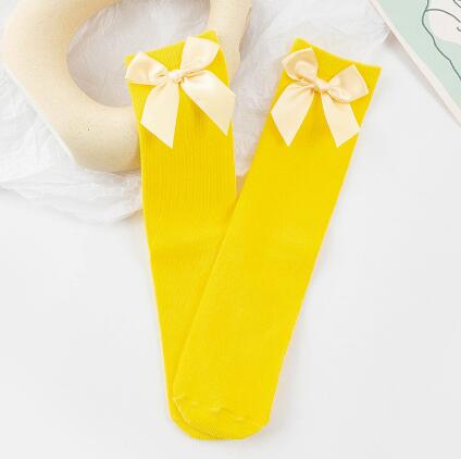 Jambières en coton pour bébé fille, bas en dentelle avec double aiguille et nœud papillon, tenue chaude pour les jambes,: light yellow