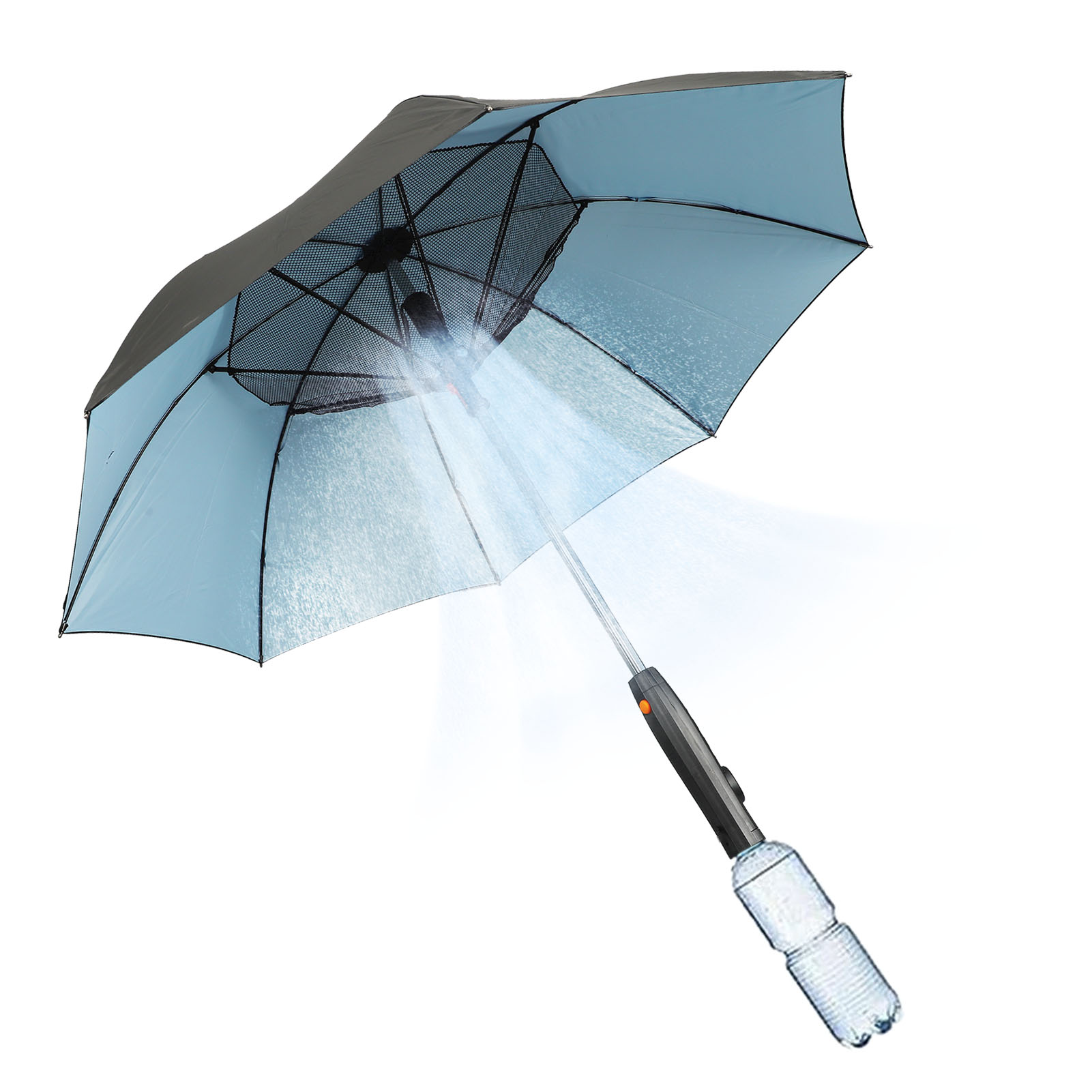 Zonneparaplu Met Ventilator En Sproeier 8 Ribben Draagbare 3 In 1 UV-Blokkerende Paraplu Voor Buiten Zomerparaplu Met Ventilator En Sproeier: Blauw
