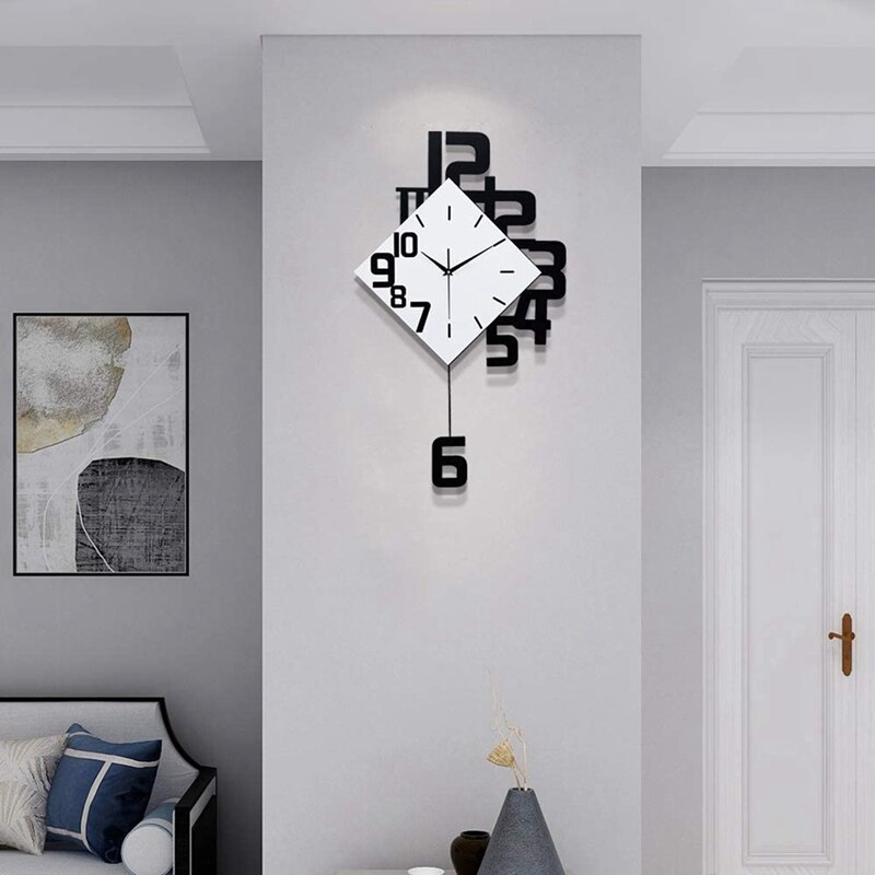 Large Wall Clocks for Living Room Decor Silent Pendulum Wall Clocks Battery Operated Non-Ticking for Home Decorative