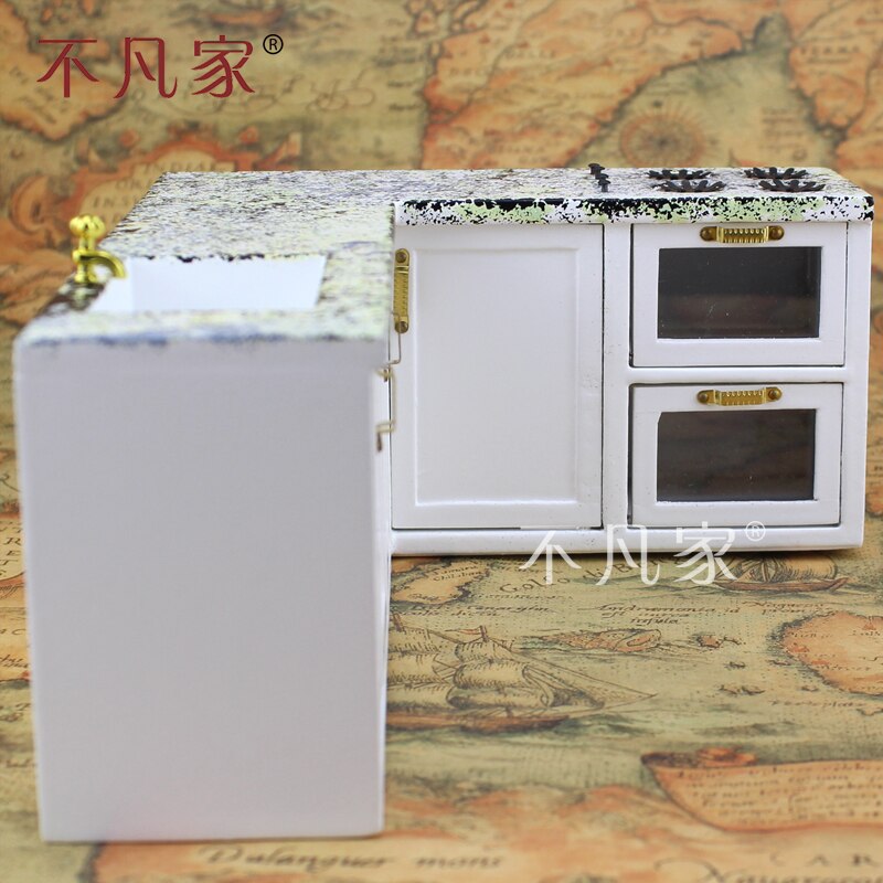 Poppenhuizen 1/12 Schaal Miniatuur Meubels Witte Aanrecht Set (Marmeren Textuur)