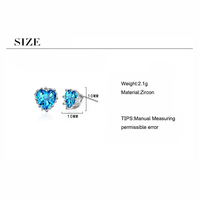 925 Sterling Zilver Liefde Hart Oorbel Luxe Vrouwelijke Crystal Blue Zircon Stud Oorbellen Voor Vrouwen Wedding Party S-E1039