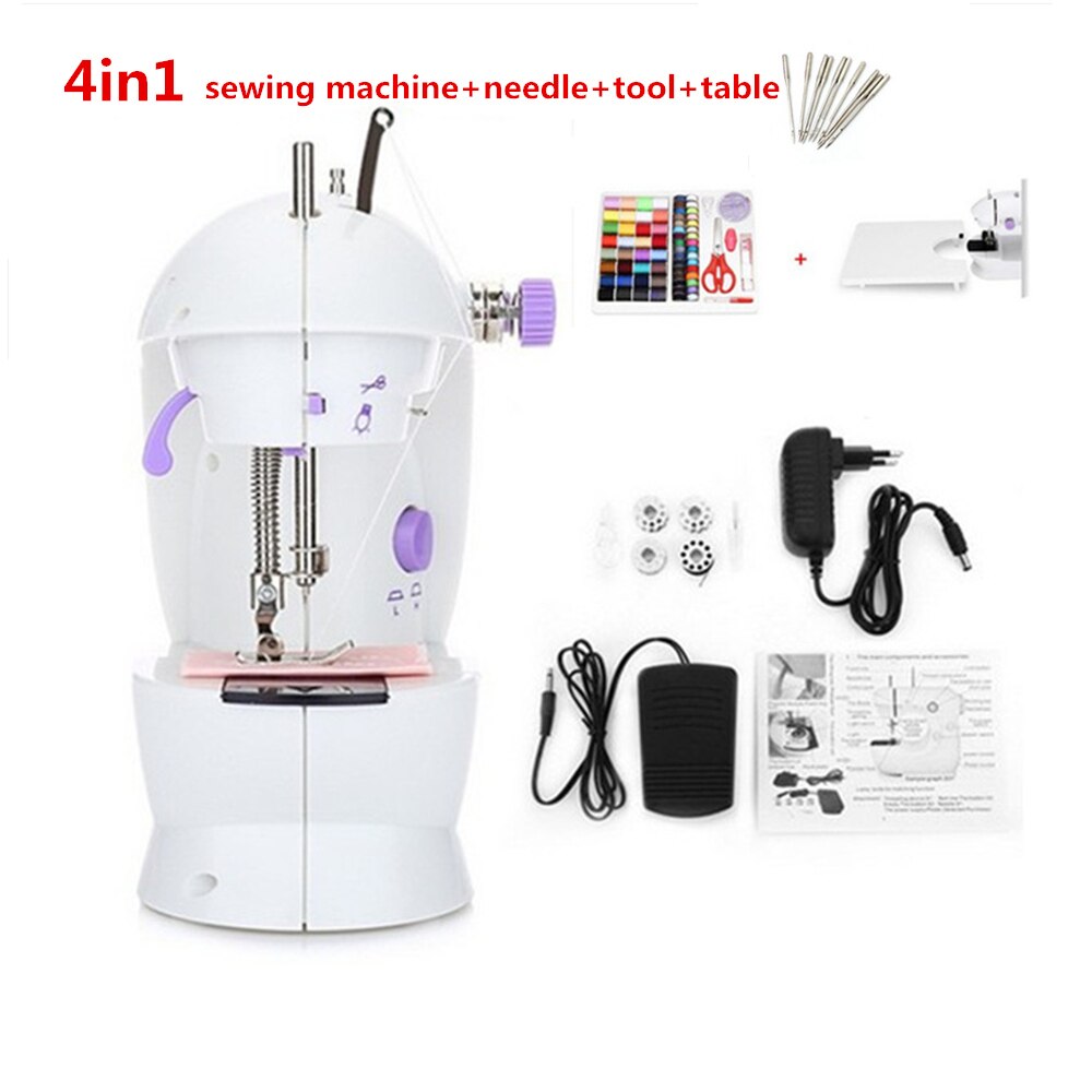 Mini Electric Handheld Sewing Machine Dual Speed Adjustment with Light Foot AC100-240V Double Threads Pendal Sewing Machine: 4in1