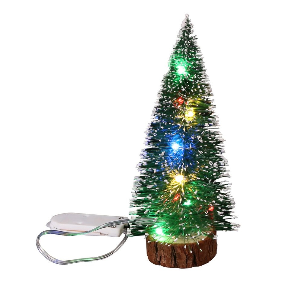 Kerstversiering Desktop Snuisterij Groen Hoarfrost Side Met Led-verlichting Dennennaalden Afstoffen Mini Kerstboom