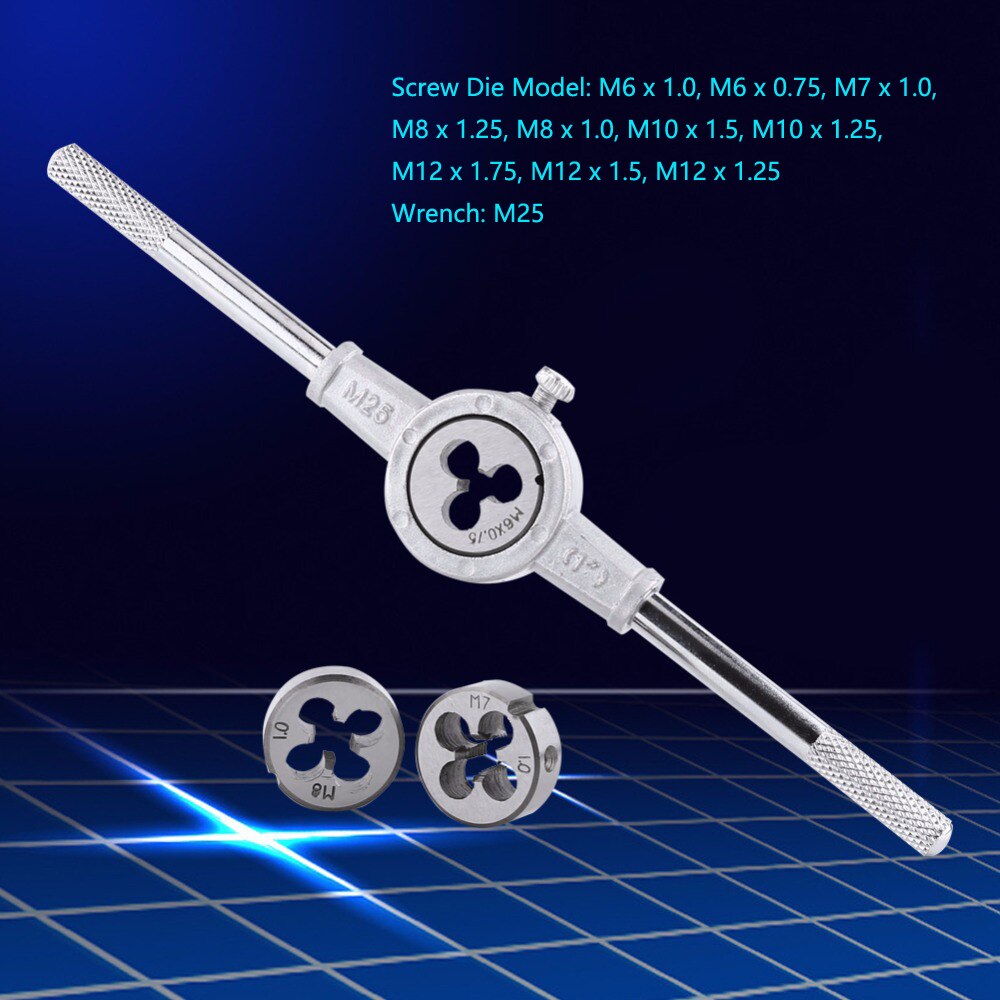 11PCS/Set Bearing Steel Die Wrench Sets Circular Die Kit Screw Thread Taps and Die Hand Tapping Tools Screw Tap Die Wrench Kit