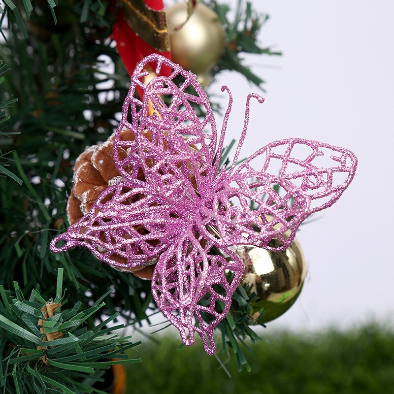 Glitter hul sommerfugl ornamenter farverig kunstig blomst sommerfugl til juletræ bryllupsfest boligindretning forsyninger: F
