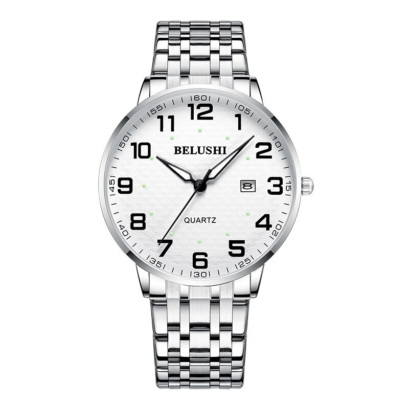Grote wijzerplaat paar horloge nummer datum gemakkelijk te zien oudere mensen volledig roestvrij staal quartz klok dames heren horloges lichtgevend  a3564: Grote 2