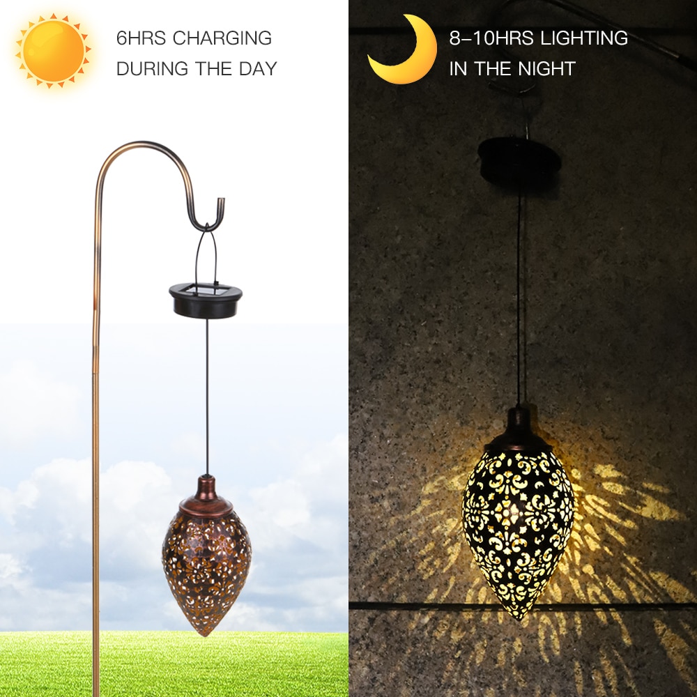Vandtæt solcellelampe have led lanterne hængende udendørs sol lampe oliven form følsom sensor kontrol soldrevet lampe