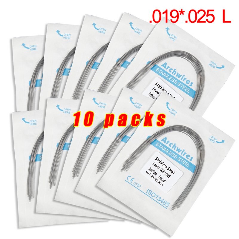 Lot de 10 arcs orthodontiques dentaires en acier inoxydable, forme rectangulaire, forme ovoïde, outil dentaire u/l, équipement dentaire: 10 pack 19 25l