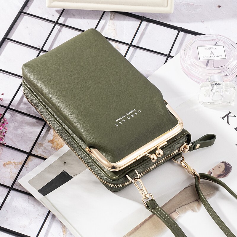 Women's Wallet Double-Layer Mobile Phone Bag Korean Ladies Messenger Shoulder Ultra Soft Multi Card Sto: Green