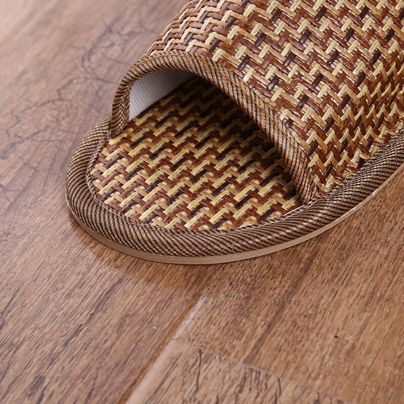 Sandales d&#39;intérieur en paille de bambou pour hommes et femmes, pantoufles unisexes pour Couples, chaussures de maison, de paille, de douche plate, décontractées, été